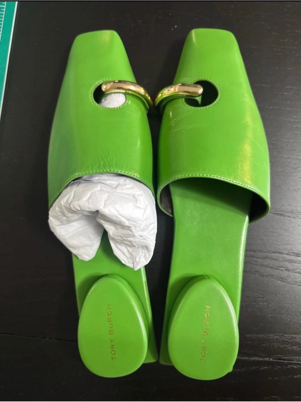 Tory Burch Pierced Leather Mule in vibrant green